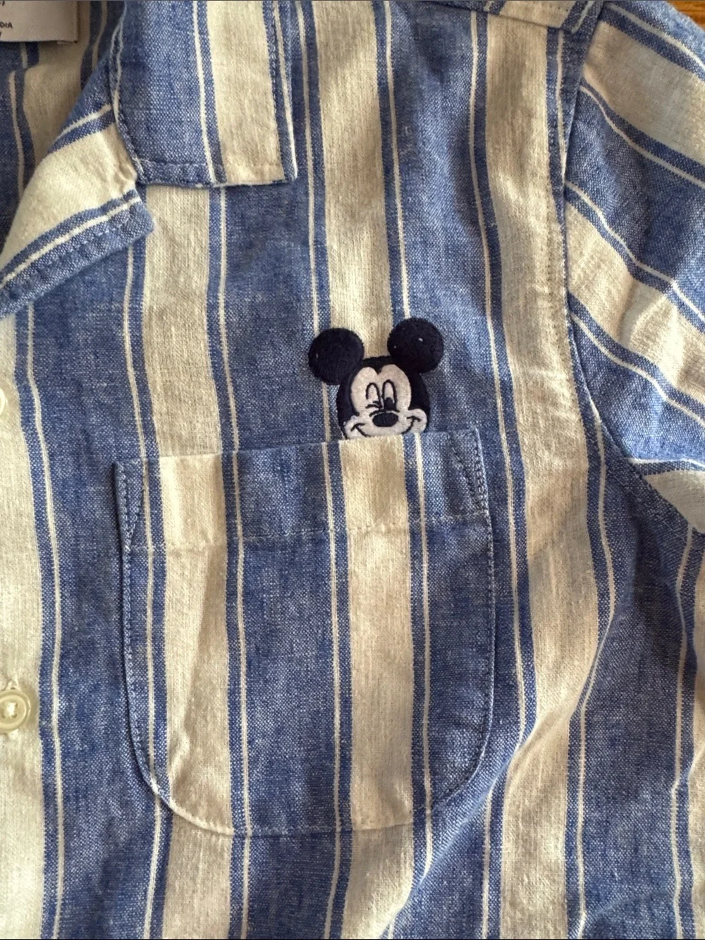 Old Navy Disney Blue and White Striped Short-Sleeve Button-Down Shirt